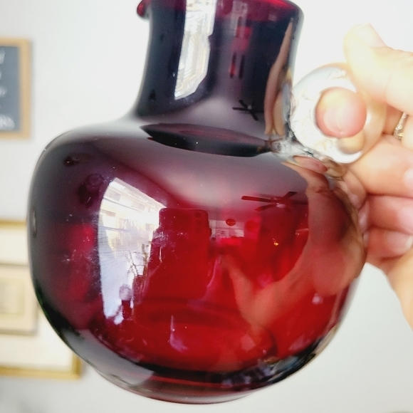Vintage Dark Cranberry Red Glass vase jug by Emanuel Beranek 1950s Skrdlovice - Picture 10 of 13